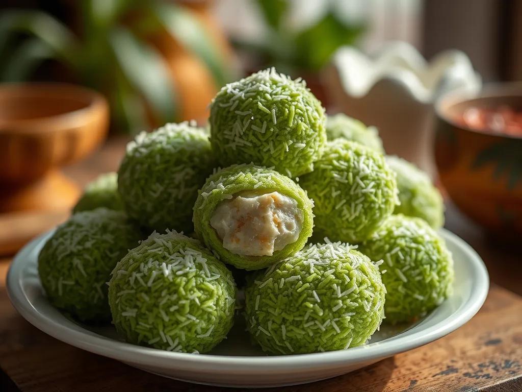 Singaporean Ondeh Ondeh Sweet Rice Balls Filled with Palm Sugar