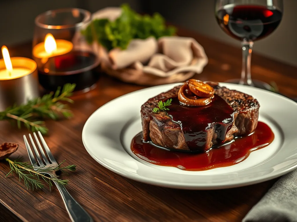 Pan-Seared Filet Mignon with Red Wine Shallot Sauce