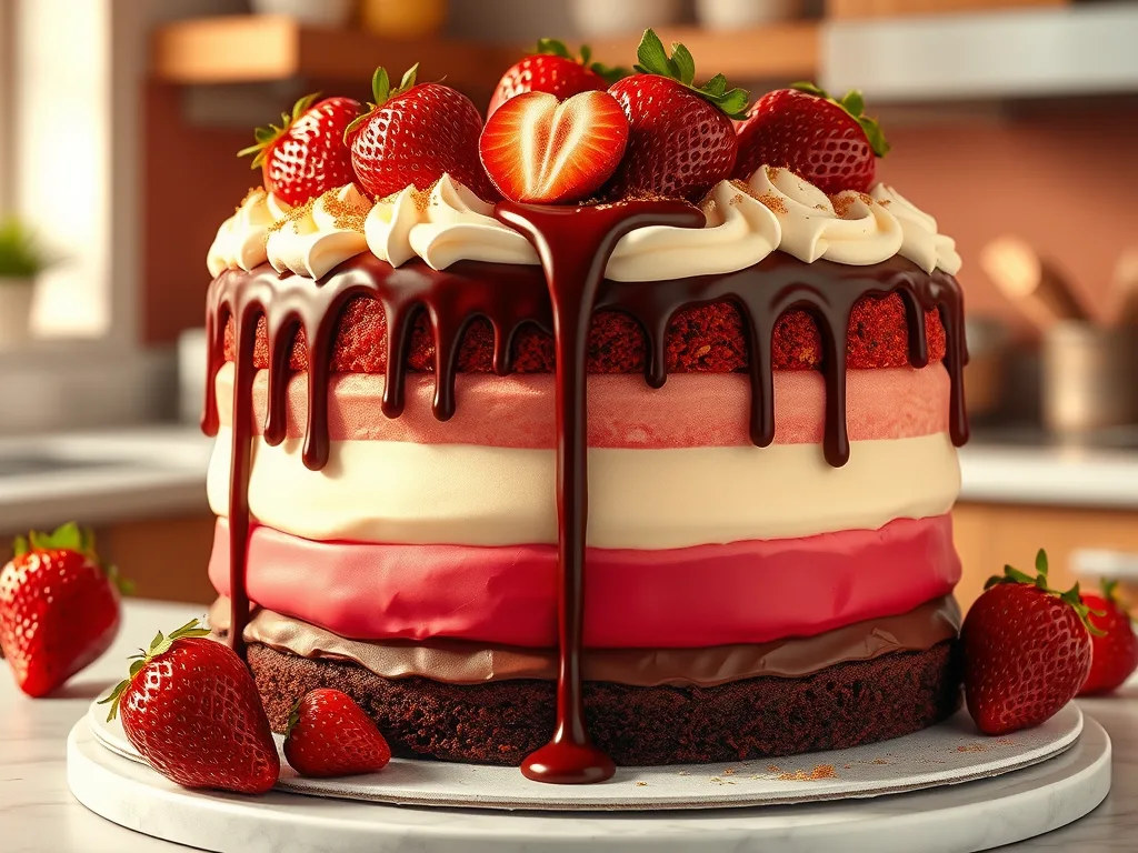 Neapolitan Ombre Layer Cake with Ruby Chocolate Drip