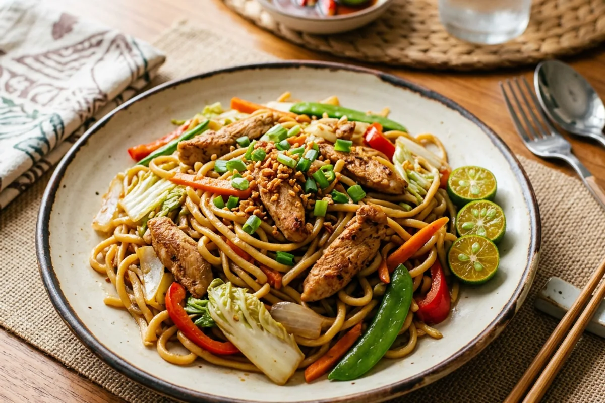 Filipino Pancit Canton with Chicken and Vegetables